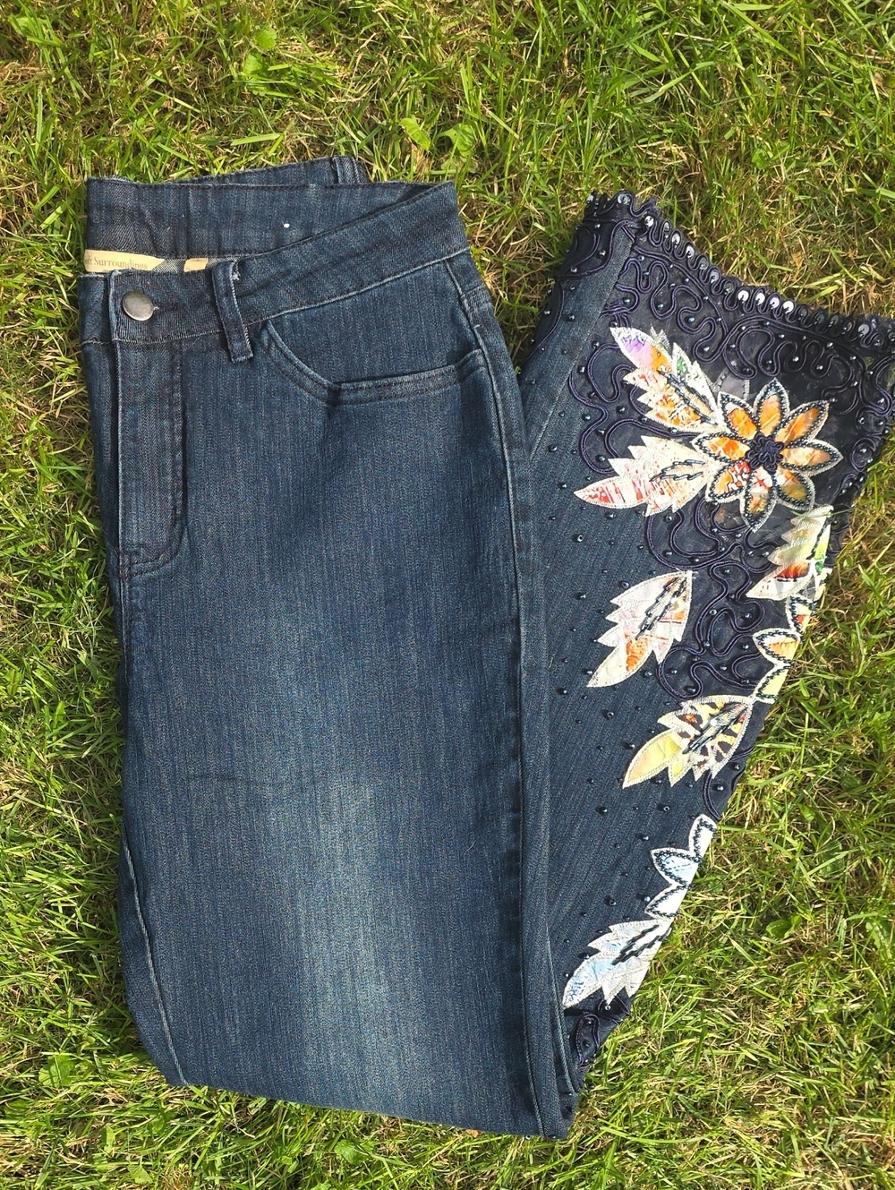 Soft Surroundings Skinny Jeans with Floral Embroidery, Size 8, Flawless!